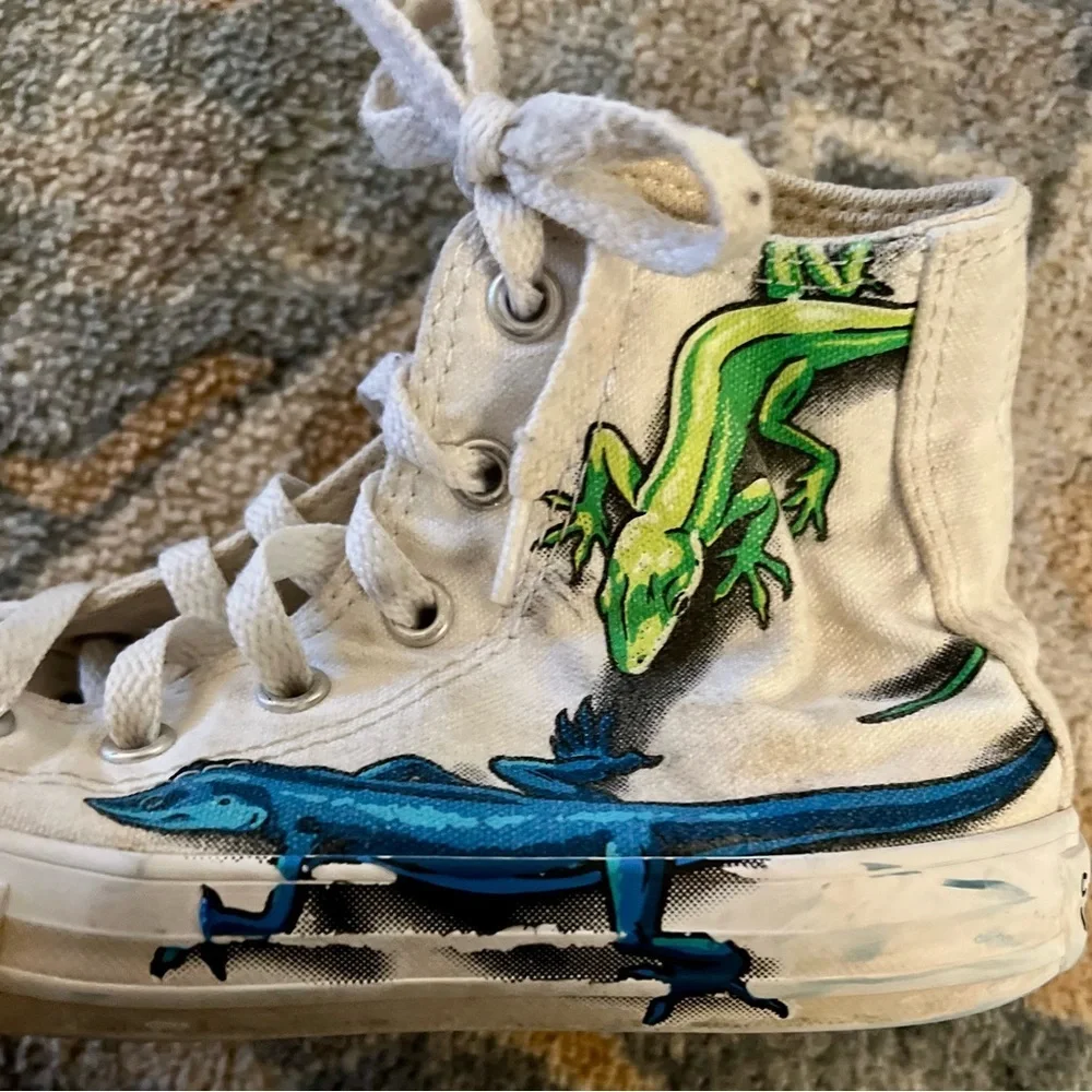 CONVERSE  All Star Kid White Blue High-Top Lizard Gecko Laces Shoes 13